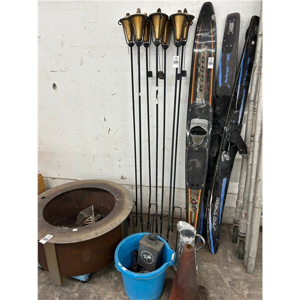 Tiki Torches 6, Bucket w/Tiki Torch Extra, Water Pitcher, Safety Cone