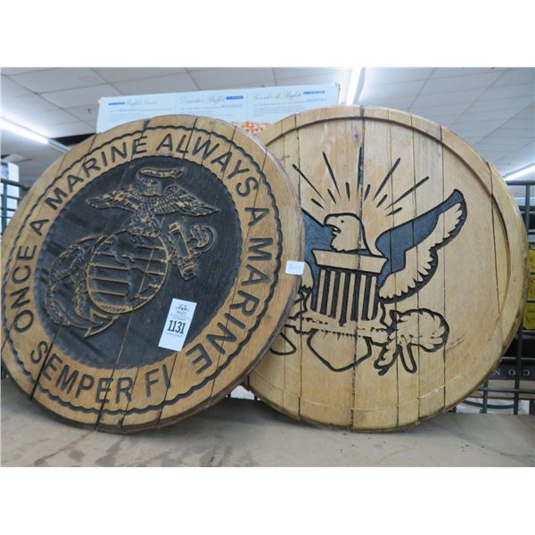 Carved Wood Marine/Patriotic Round Wall Art