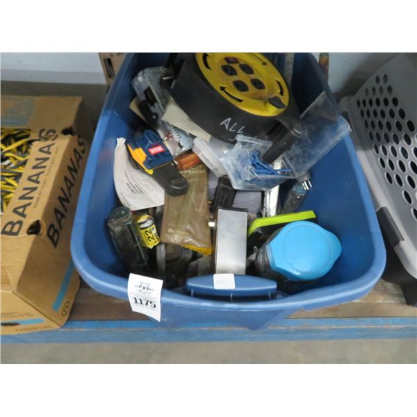 Tub w/Ext. Cord Reel, Wood Clamp, Asst. Tools, Electronics, Truck Mirror