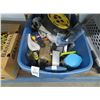 Image 1 : Tub w/Ext. Cord Reel, Wood Clamp, Asst. Tools, Electronics, Truck Mirror