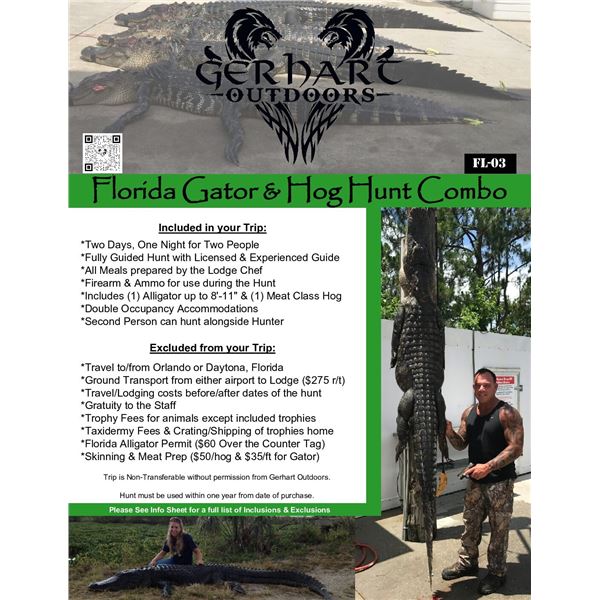 Florida Gator & Hog Hunt Combo for 1