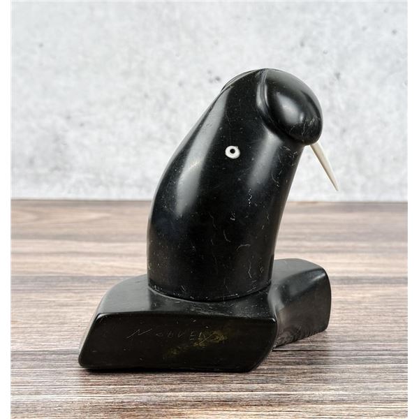 Nuveeya Ipellie Inuit Soapstone Walrus Carving