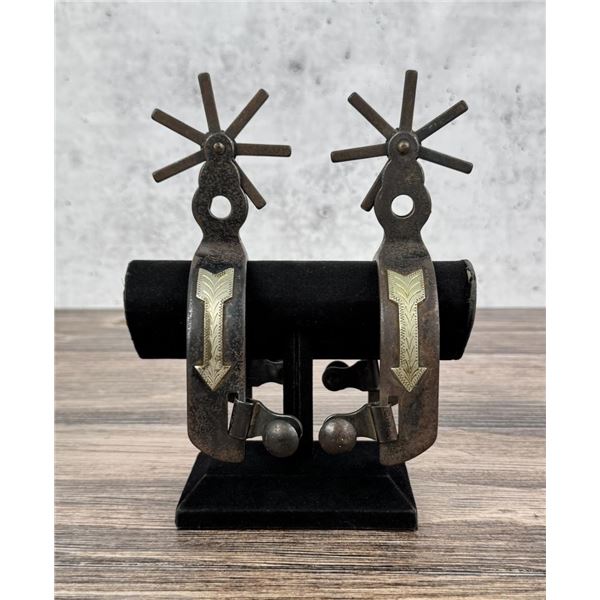 Charro Style Silver Arrow Overlay Cowboy Spurs