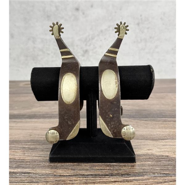 MA Marked Silver Overlay Montana Cowboy Spurs