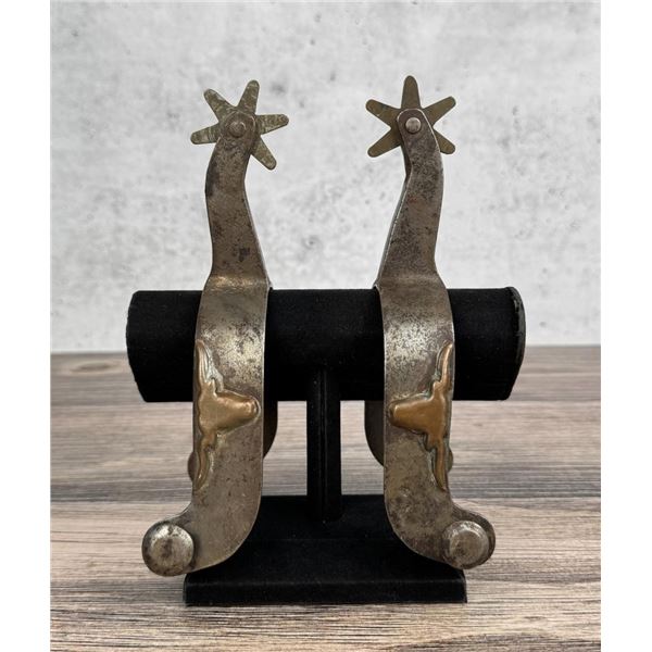 Texas Longhorn Copper Overlay Cowboy Spurs