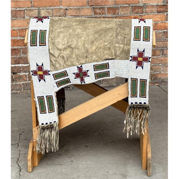 Native American Beaded Buffalo Hide Saddle Blanket