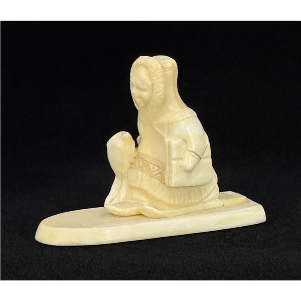 Bering Sea Inuit Eskimo Girl on Skis Ivory Carving