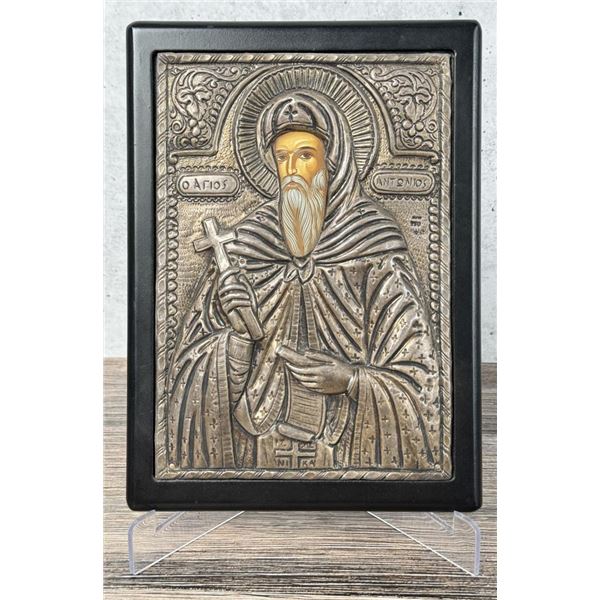Greek .950 Silver Oklad Icon of Saint Anthony