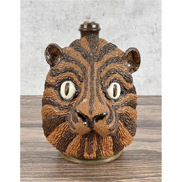 Billy Ray Hussey Folk Art Tiger Lion Face Jug