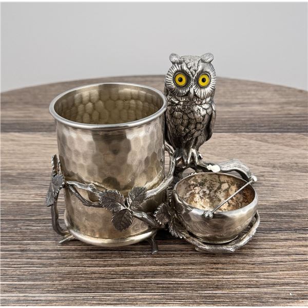 Meriden Silver Plate Owl Condiment Castor Set L6