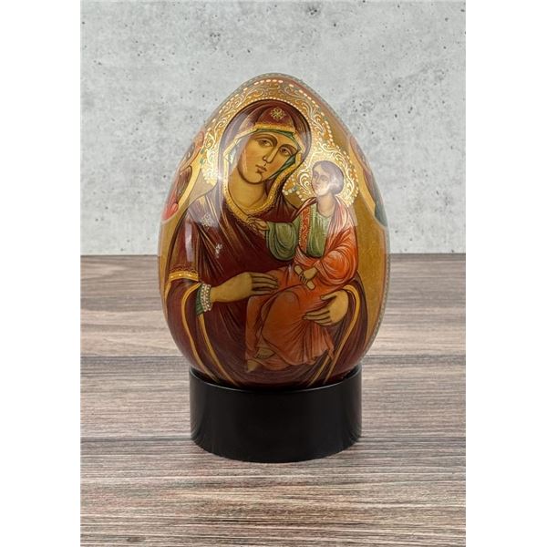 Orthodox Wood Easter Egg Russian Mother Mary Icon