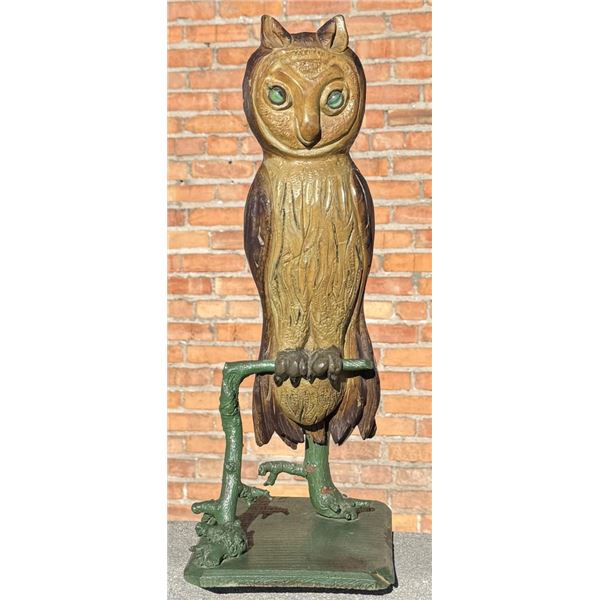 Folk Art Carved Owl on Perch