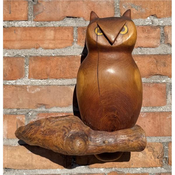 Folk Art Carved Wood Owl