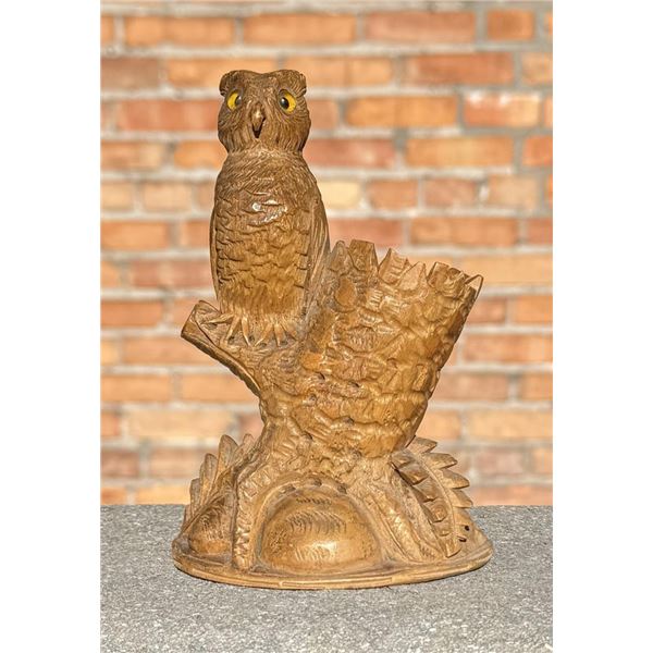 Black Forest German Carved Owl Toothpick Holder