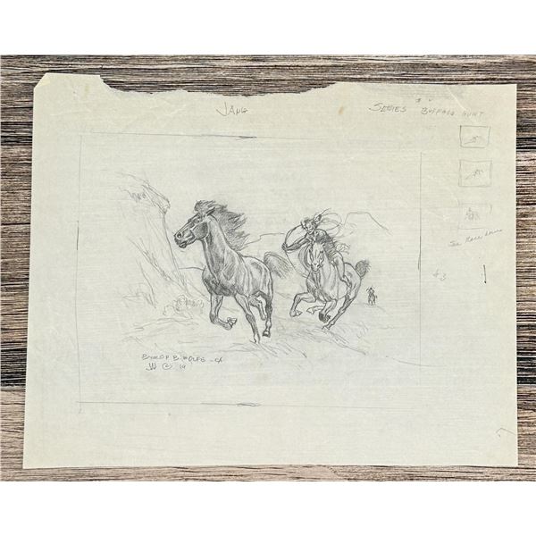 Byron Wolfe Indian Lassoing a Horse Drawing