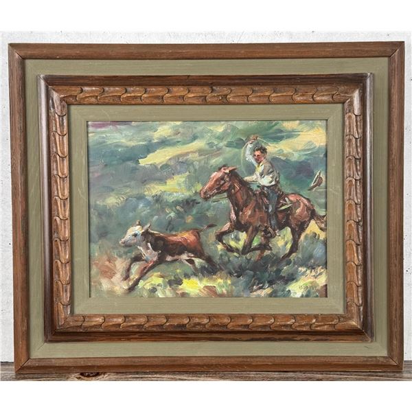 Sheryl Bodily Calf Roping Oil on Canvas Painting