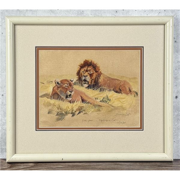 John Seerey-Lester Lion Pair Acrylic Painting