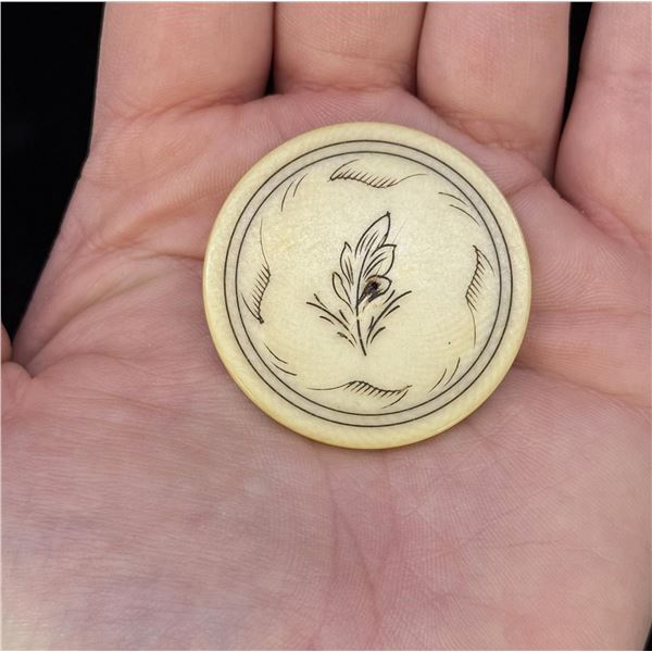 Civil War Era Scrimshaw Ivory Poker Chip