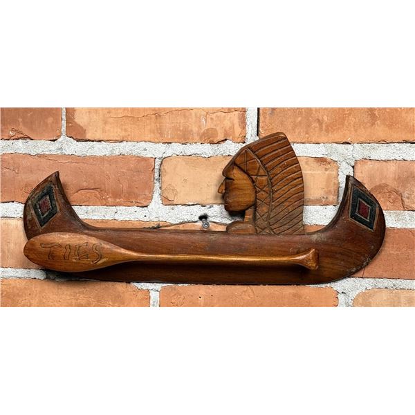 Folk Art Indian Canoe Tie Bar Hanging Rack