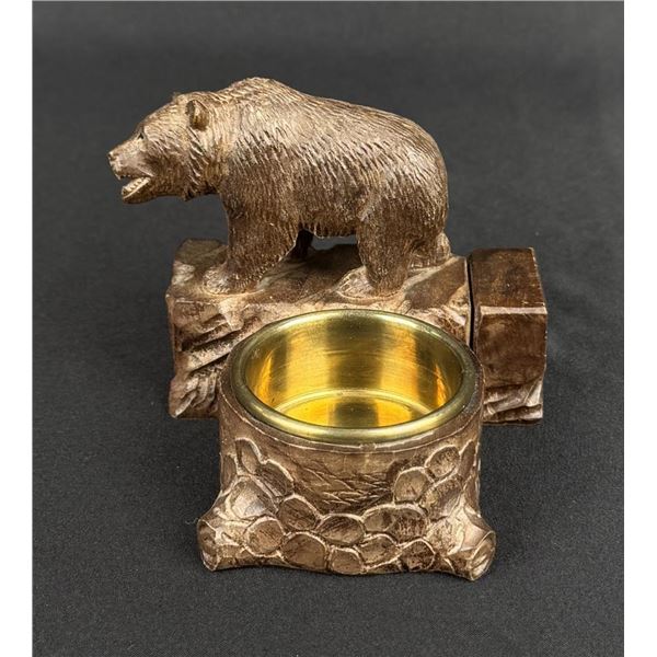 Swiss Black Forest Carved Wood Bear Ashtray