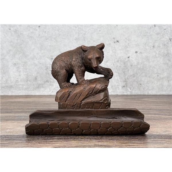 Black Forest German Carved Bear Inkwell Pen Stand