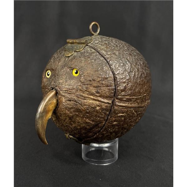 Folk Art Carved Coconut Owl Box