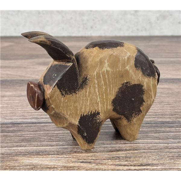 Folk Art Carved Wood Pig
