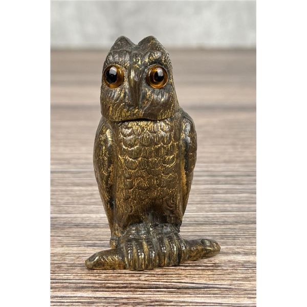 Arts & Crafts Gilt Vienna Bronze Owl Inkwell