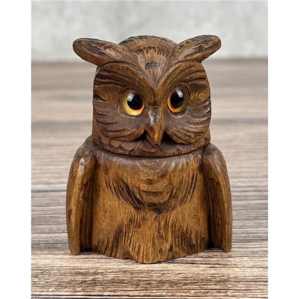 Black Forest German Carved Owl Inkwell