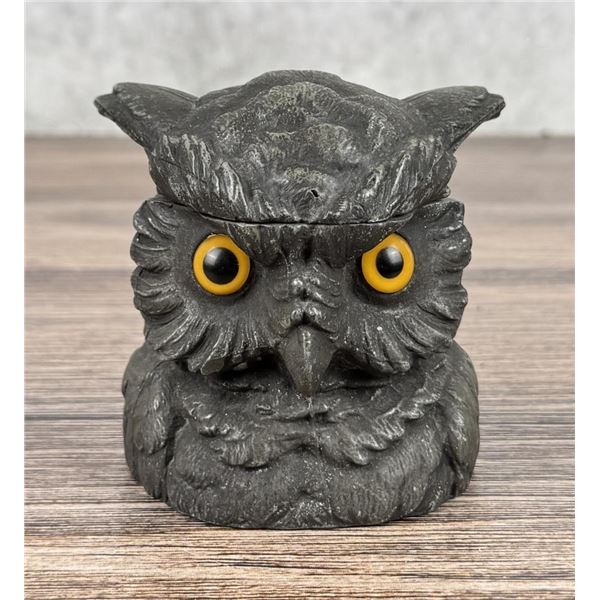 Arts & Crafts Figural Owl Head Inkwell