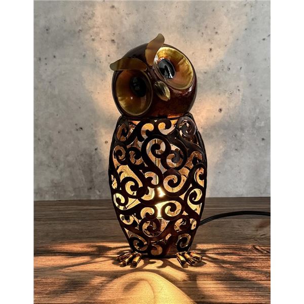 Pierced Metal Owl Desk Lamp