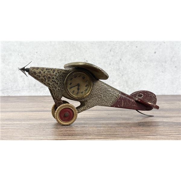 Folk Art Carved Wood Airplane Clock