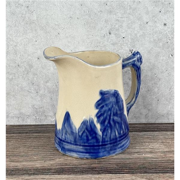 Blue White Yellowware Old Sleepy Eye Pitcher