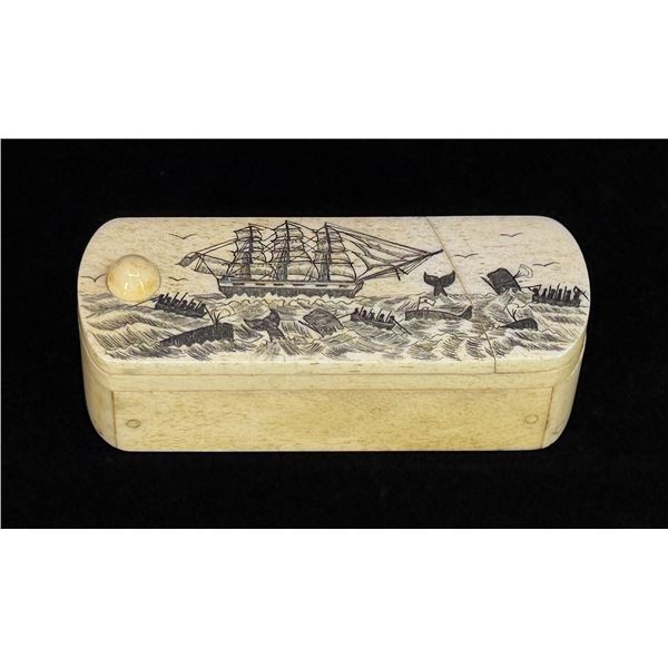 Scrimshaw Whaling Scene Puzzle Box