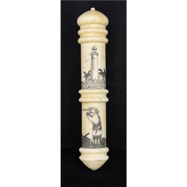 Scrimshaw Whaling Scene Needle Case