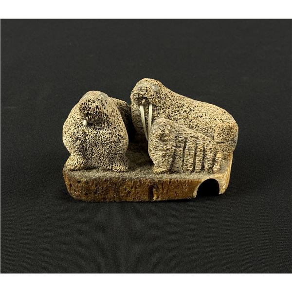 Weir Negovanna Whalebone Walrus Family Carving