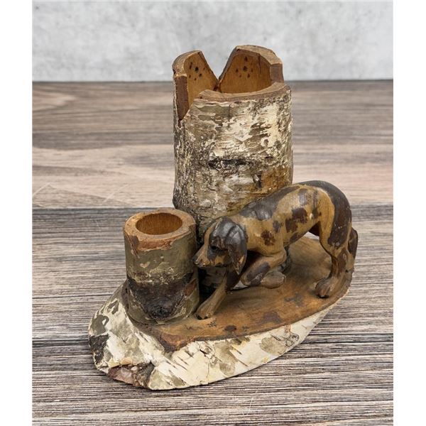 Carved Cottonwood Smoke Stand Match Holder