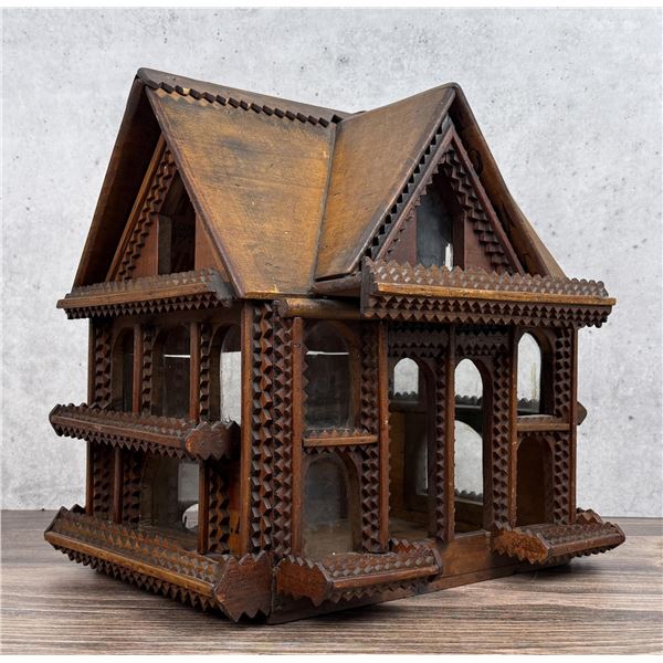 Antique Folk Art Tramp Art Wood House Model