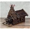 Antique Tramp Folk Art Willow Log Cabin House