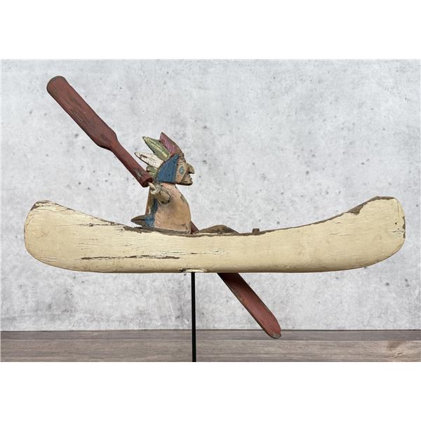Antique Folk Art Indian in Canoe Whirligig