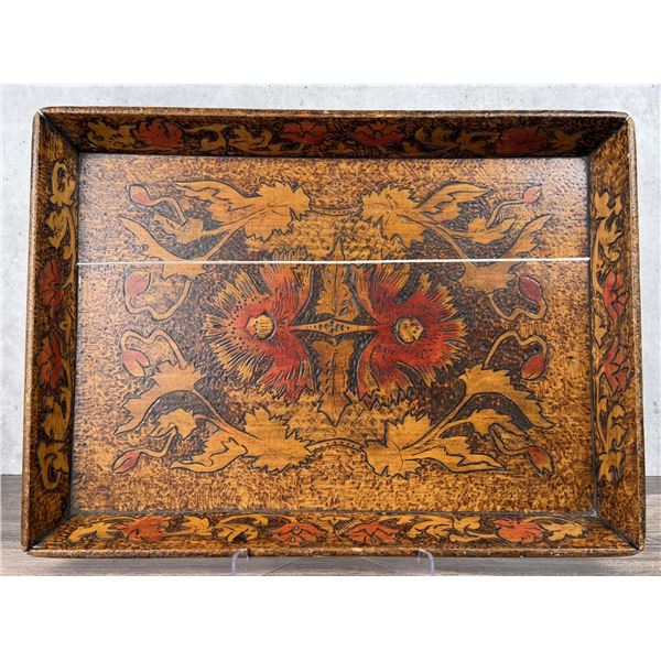 Victorian Pyrography Wood Tray