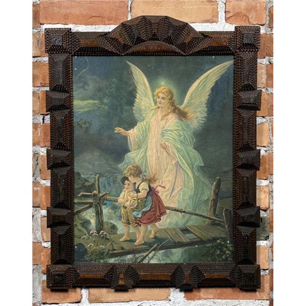 Antique Folk Art Tramp Art Picture Frame