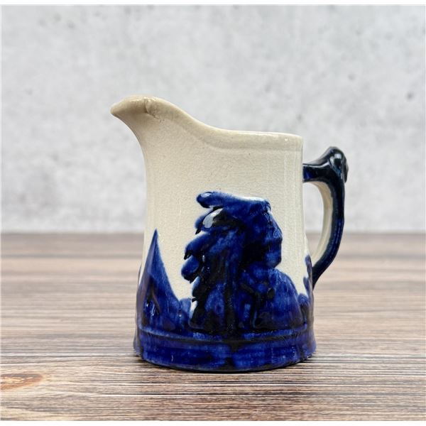 Blue White Yellowware Old Sleepy Eye Pitcher