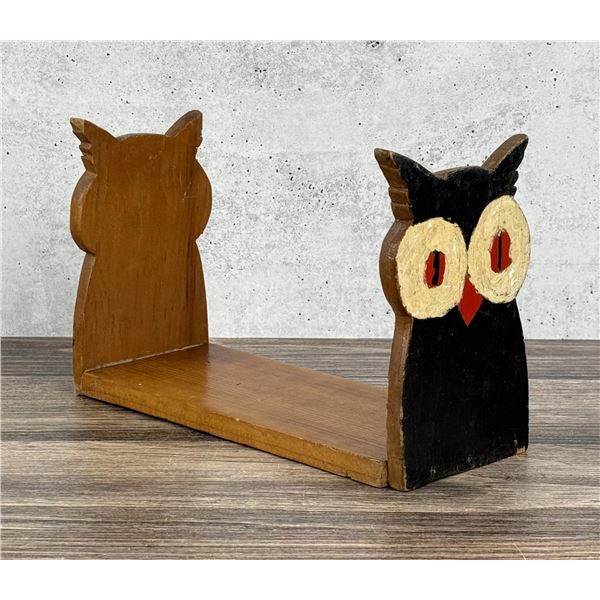 Folk Art Wood Owl Bookends