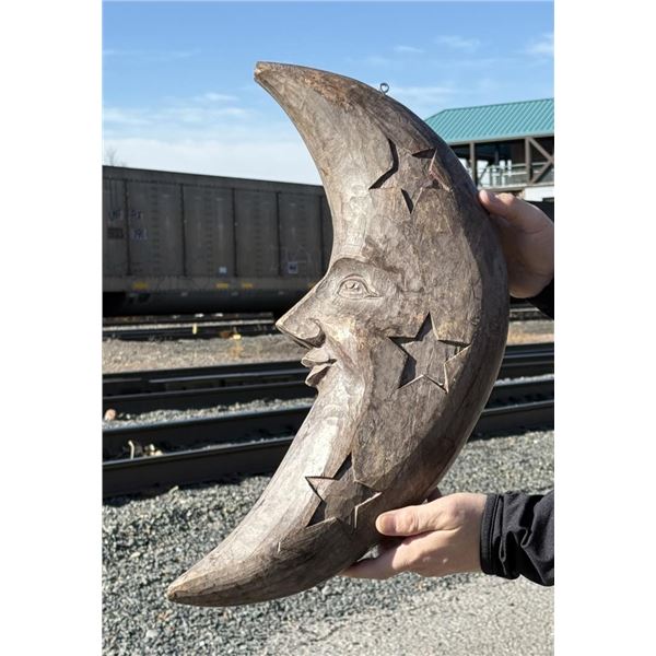 Folk Art Carved Wood Moon