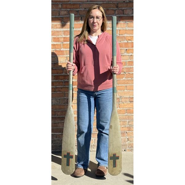 Antique Bible Camp Painted Wood Canoe Paddles