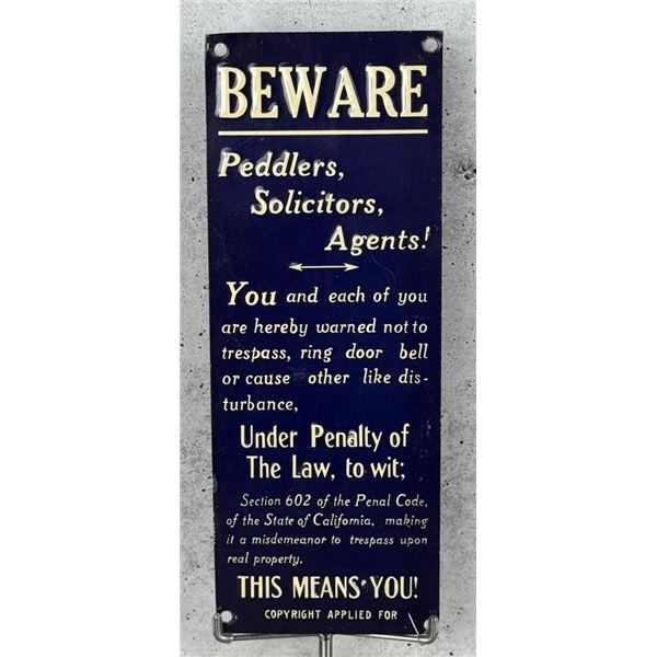 Beware Peddlers Solicitors Agents Door Push Sign