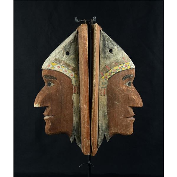 Antique Folk Art Wood Indian Chief Corbels