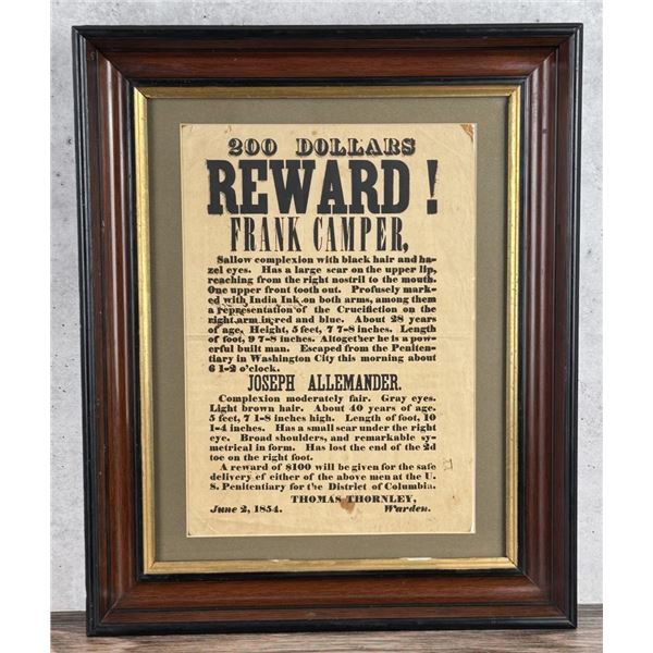 1854 Frank Camper Joseph Allemander Wanted Poster