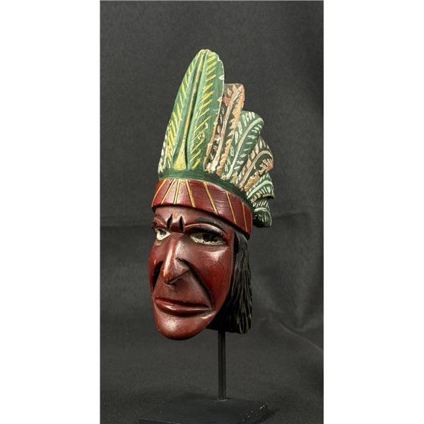 Folk Art Painted Wood Indian Chief Head Pipe Bowl